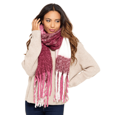 Ladies Pink Check Chunky Scarf