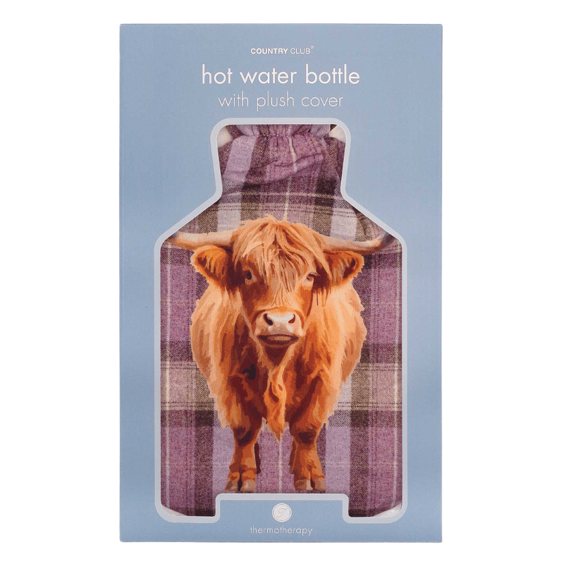 Hot Water Bottles with Plush Cover in Gift Box Display - Highland Cow