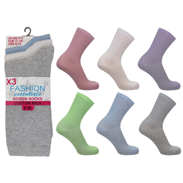 Ladies Fashion Design Socks Pastel Cotton Rich