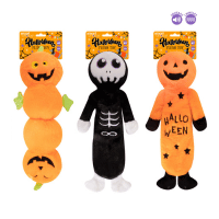 Pumpkin & Skull Halloween Plush Dog Toy With Squeak