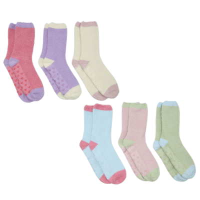 Ladies 3 Pack Snuggle Toes Cosy Socks With Gripper - Pastel Heel & Toes