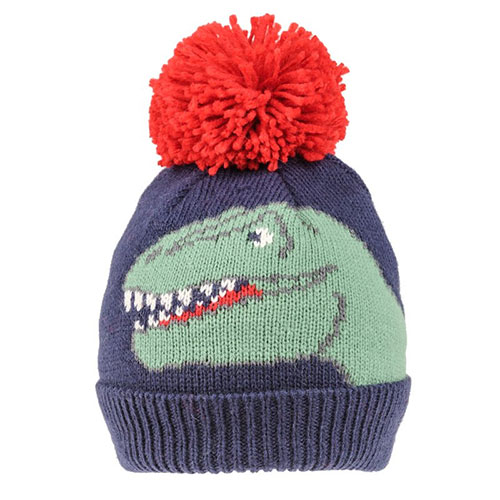 Boys Dinosaur Face Print Knitted Bobble Hat