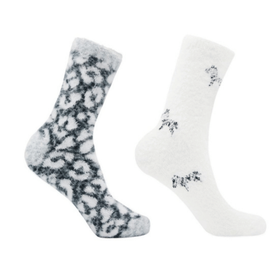 Ladies 2 Pack Heat Machine Zebra/Animal Print Eyelash Style Cosy Socks
