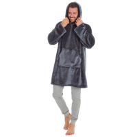 Mens Oversized Snuggle Hoodie With Borg Lined Hood Charcoal