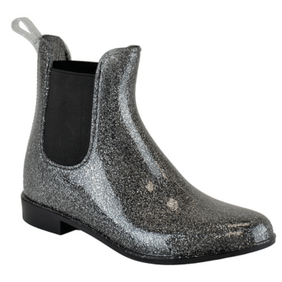 Ladies PVC Glitter Print Ankle Wellington Grey