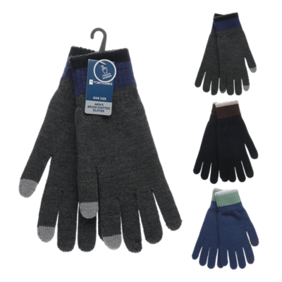 Mens Touch Screen Gloves with Striped Cuff - Assorted