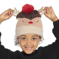 Kids Novelty Reindeer Christmas Hat with Pom Pom