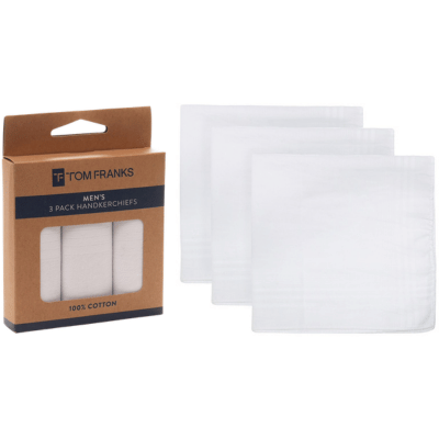 Mens 3 Pack White 100% Cotton Hankies - Brown Box