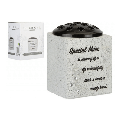 Memorial Grey Grave Flower Pot Mum Roses Design