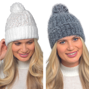 Ladies Twist Yarn Chenille Hat With Pom Pom