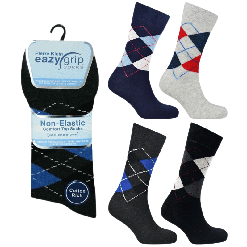 Mens Eazy Grip Non Elastic Socks Argyle