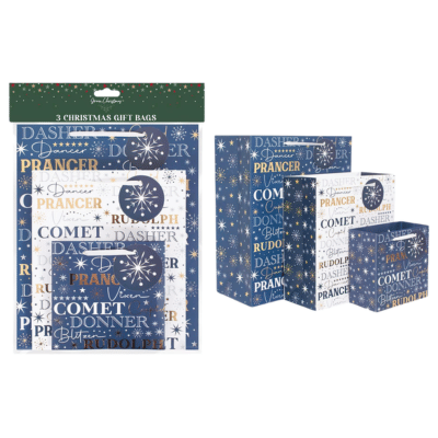Christmas Blue Script Foil Gift Bags Pack Of 3