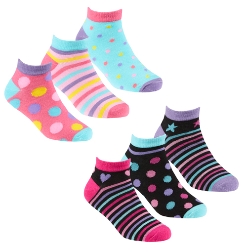 Girls 3 Pack Bamboo Trainer Socks Spots Stripes