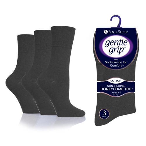 Ladies Gentle Grip Socks Plain Grey