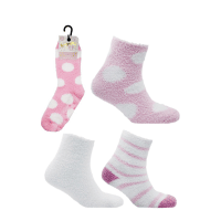Ladies Snuggle Toes 3 Pack Cosy Socks With Gripper Sole Spots & Stripes