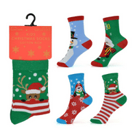 Childrens Christmas Socks Cotton Rich Mixed Designs