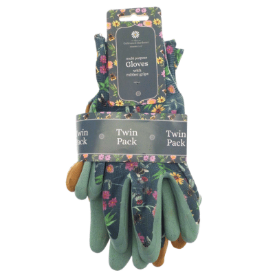 Meadow Bee Design Gardening/Multi Purpose Gloves With Rubber Grips - Twin Pack