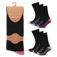 Ladies 3 Pack Bamboo Heel & Toe Non Elastic Socks - Footbed Design
