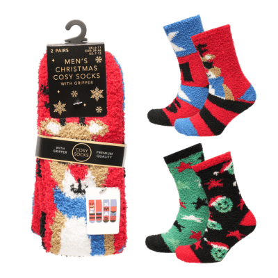 Mens Christmas 2 Pack Cosy Socks