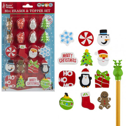 20 Piece Christmas Eraser And Topper Set Wholesale Christmas