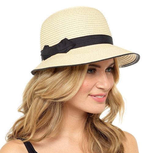 Ladies Straw Hat with Black Band and Bow