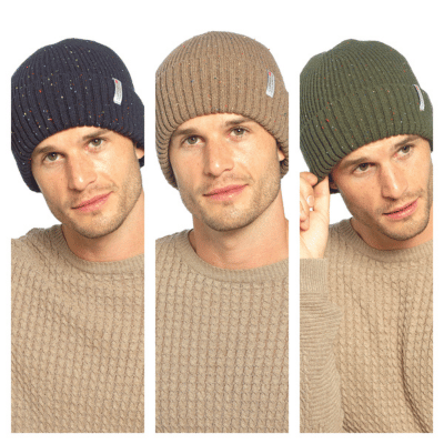 Mens Thinsulate Yarn Beanie Hat With Turn Up