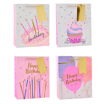 Girls Foiled Embossed Happy Birthday Large Gift Bag