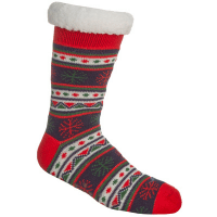 Mens Festive Design Sherpa Lined Lounge Socks With Gripper