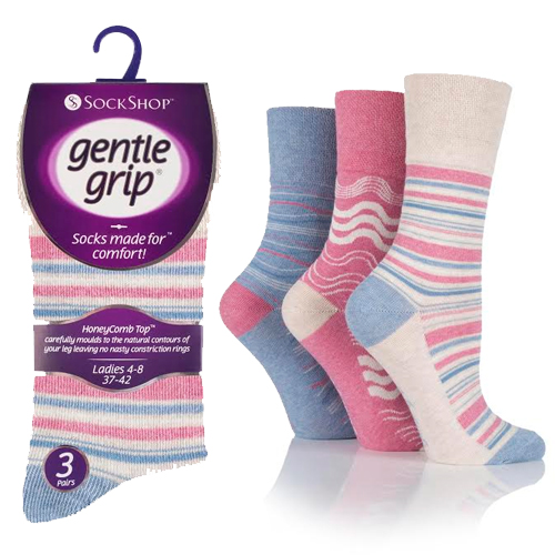 Wholesale Socks Gentle Grip Socks Bright Stripe & Wave A&K Hosiery