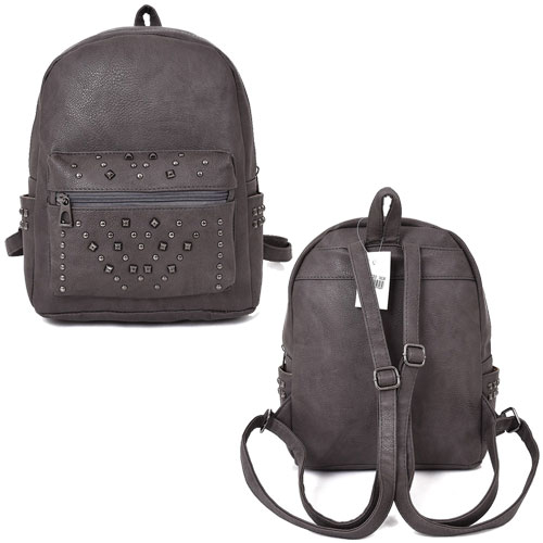 Ladies Carly Studded Design Fashion Backpack Grey