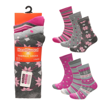 Ladies 3 Pack Assorted Pattern Thermal Socks