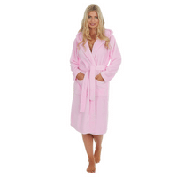 Ladies Light Pink Flannel Fleece Hooded Dressing Gown