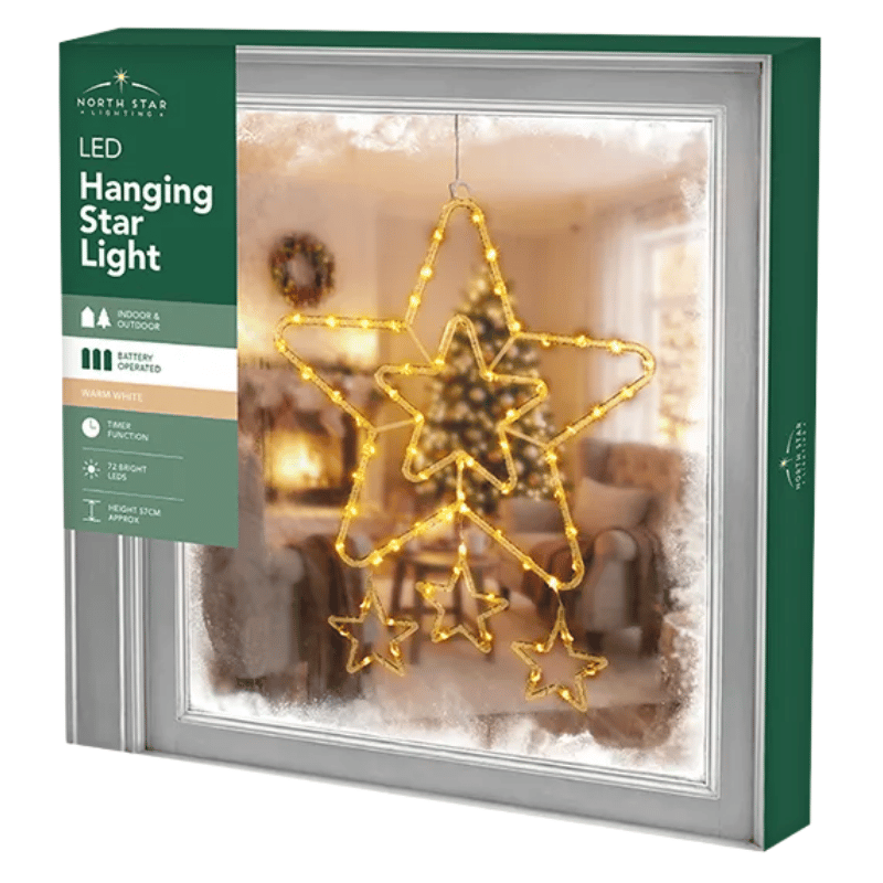 LED Battery Operated Warm White Christmas Star Hanging Light