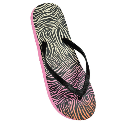 Ladies Ombre Zebra Print Flip Flops With Glitter Strap