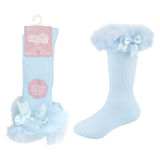 Baby Girls Single Pair Blue Knee High Tutu Socks With Bow