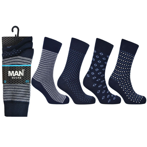 Mens 3 Pack Man Basic Navy Assorted Socks