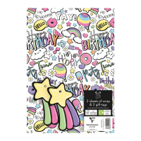 Girls Birthday 2 Sheets Gift Wrap & Tags