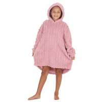 Kids Sherpa Cable Design Pink Huggable Oversized Hoodie