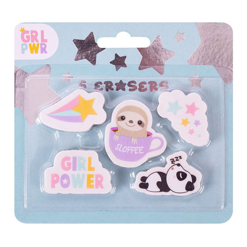 Girl Power Novelty Erasers 5 Pack