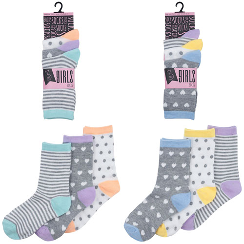 Girls Assorted Design Socks 3 Pack | Wholesale Socks | Wholesale Boys ...