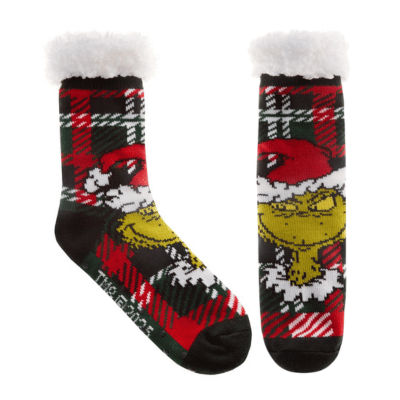Official The Grinch Ladies Single Pack Sherpa Lounge Socks With Gripper