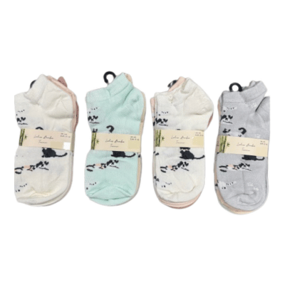 Ladies Bamboo Trainer Socks 3 Pack Cat Collection