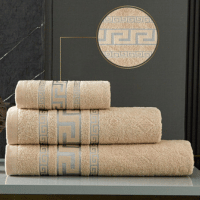 100% Egyptian Cotton Greek Border Design Hand Towels Cappuccino