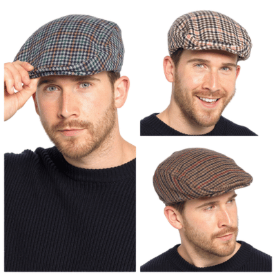 Mens Tweed Herringbone Flat Cap Assorted