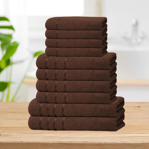 Bear & Panda 10 Piece Cotton Towel Bale Chocolate