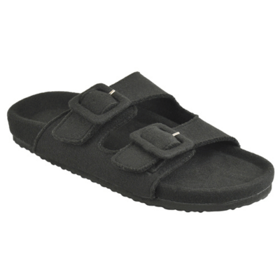 Ladies Double Strap Felt Slider With Buckle Detail