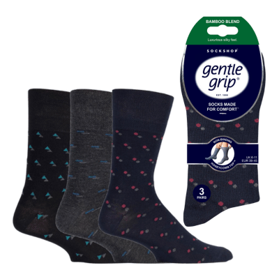 Mens Bamboo HoneyComb Gentle Grip Socks Dot/Triangle