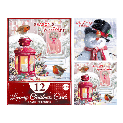 Snowman & Robin 12 Pack Christmas Cards