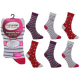 Ladies Flexi-Top Hearts And Stripes Socks
