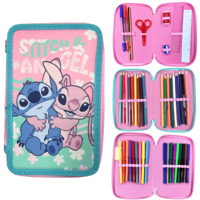 Official Stitch 3 Zipped Round Filled Pencil Case